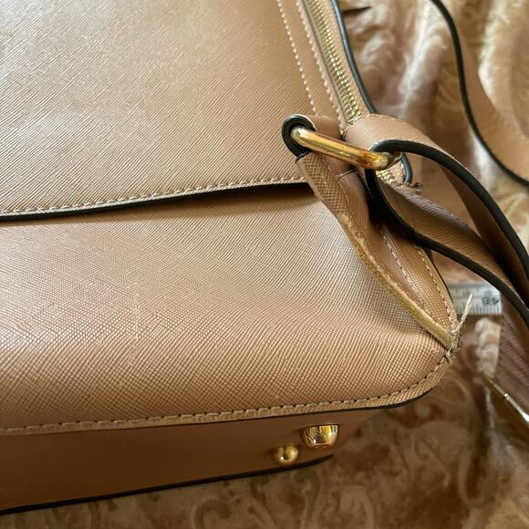 Calpak Faux Leather Backpack Tan with Whipstitch Trim in mauve - Picture 8 of 11